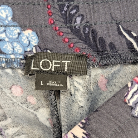 LOFT Wide Leg Gray Floral Lounge Pant Sz Lg - Picture 2 of 4